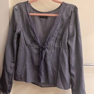 UO Single Button Silk Long Sleeve w/ Lace